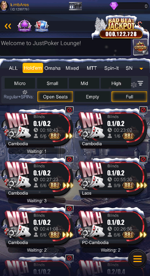 Table selection in the lobby PokerBros poker app / CC-Poker best clubs and tables