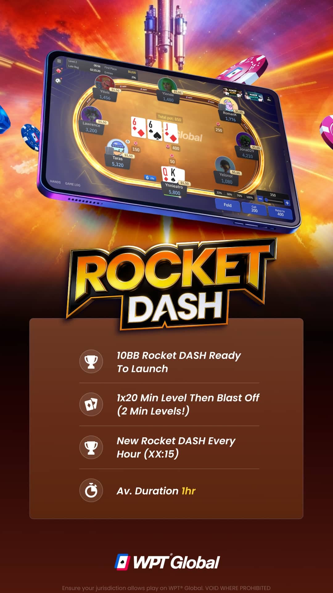 A full overview of Hyper Dash, Rocket Dash, and SNG Dash on WPT Global. Guide from CC-Poker